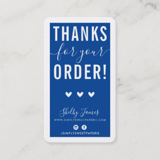 Carte De Visite MERCI POUR VOTRE COMMANDE insérer le bleu royal mo