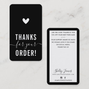Carte De Visite MERCI POUR VOTRE COMMANDE insérer moderne BLACK WH