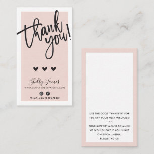 Carte De Visite MERCI POUR VOTRE COMMANDE insérer rose pâle classe