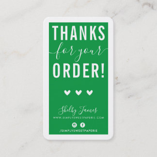 Carte De Visite MERCI POUR VOTRE COMMANDE insérer vert moderne