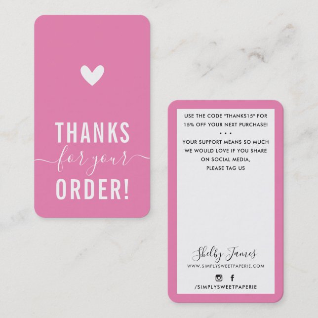 Carte De Visite MERCI POUR VOTRE COMMANDE insérez le ROSE-CANDY mo (Devant / Derrière)