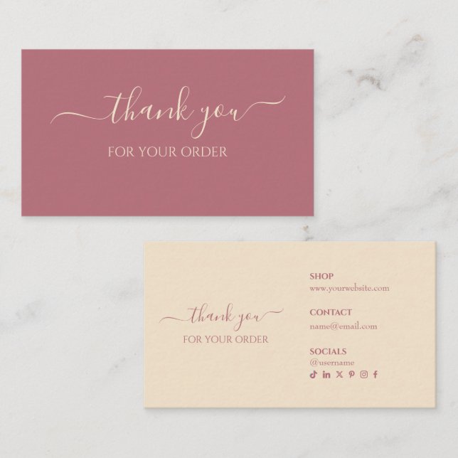 Carte De Visite Merci pour votre commande Rose Gold (Devant / Derrière)