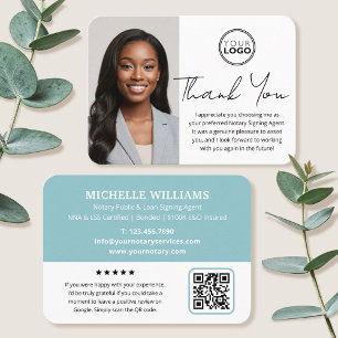 Carte De Visite Merci Public Notaire Moderne Photo QR Turquoise