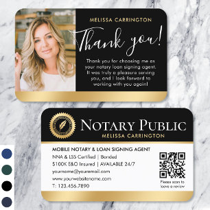 Carte De Visite Merci public Notaire Photo QR Code Black Gold