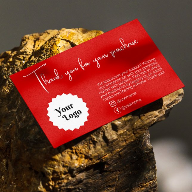 Carte De Visite Merci Rouge Moderne Pour Votre Achat (Red Modern Thank You For Your Purchase Business Card)