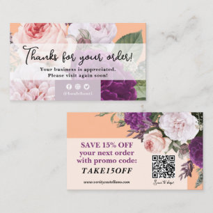 Carte De Visite Merci You Peach Fuzz Vintage Rose Floral Discount