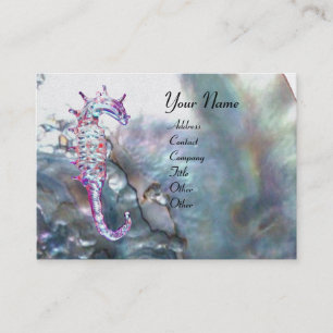 Carte De Visite MÈRE DE PEARL & CHEVAUX DE MER MONOGRAM rose blanc