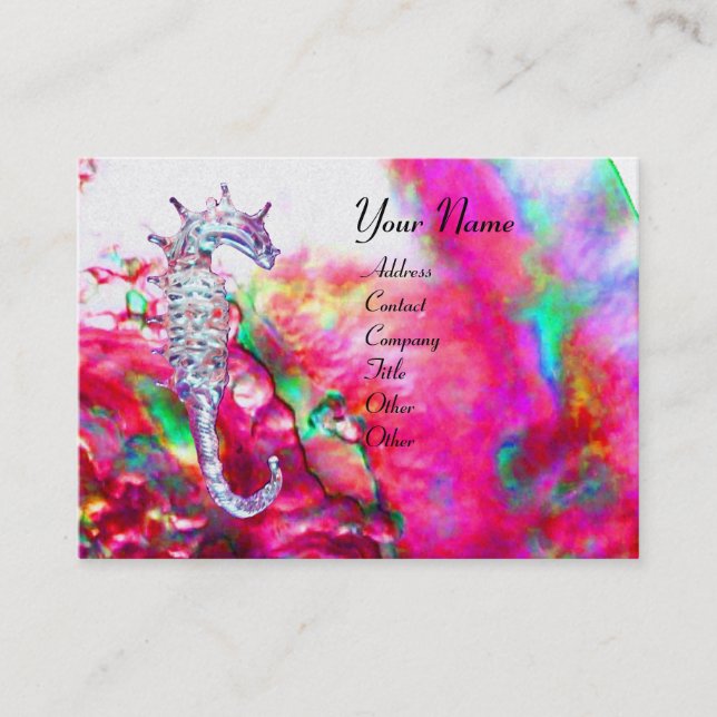Carte De Visite MÈRE DE PEARL & SEAHORSE MONOGRAM fuchsia rose (Devant)