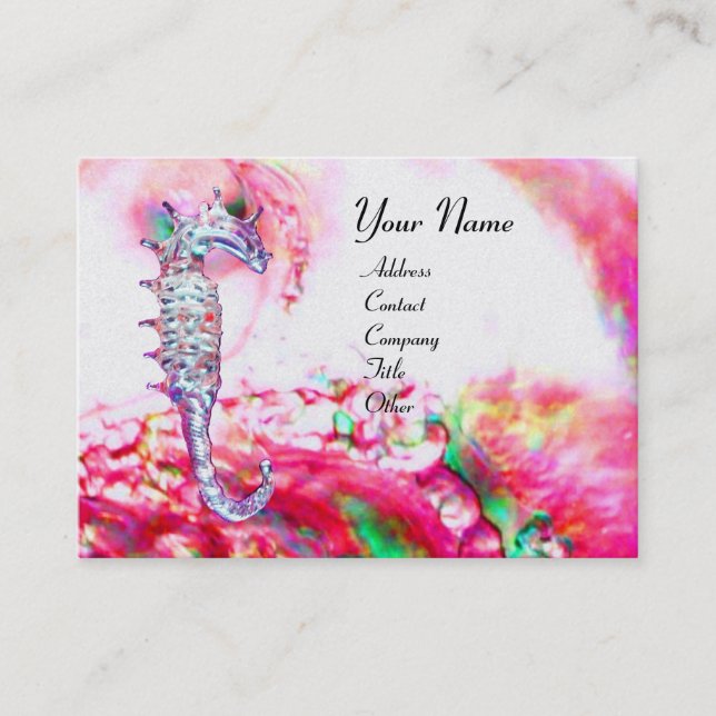 Carte De Visite MÈRE DE PEARL & SEAHORSE MONOGRAM fuchsia rose (Devant)