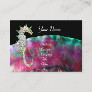 Carte De Visite MÈRE DE PEARL & SEAHORSE MONOGRAM fuchsia rose