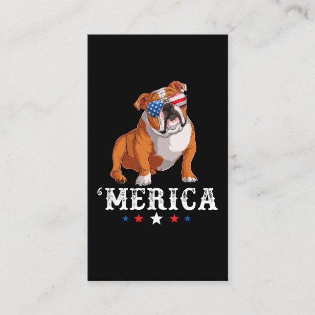 Carte De Visite Merica Dog 4 juillet USA American Flag Français B (Devant)