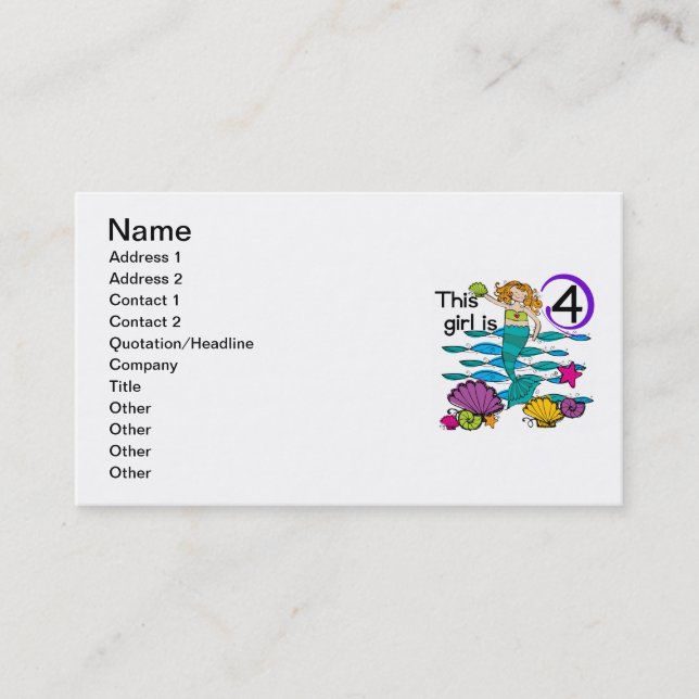 Carte De Visite Mermaid 4th Birthday Tshirts and Gifts (Devant)