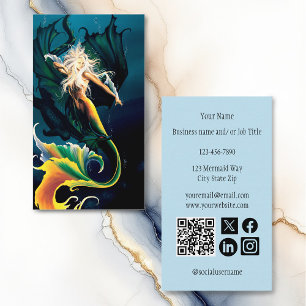 Carte De Visite Mermaid Dragon Imaginaire bleu