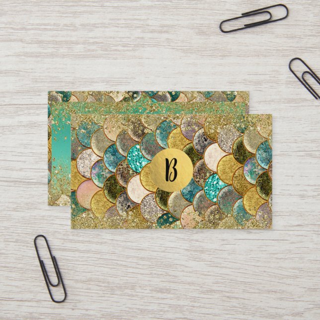 Carte De Visite Mermaid Scales Multicolore Glitter Glam Trendy (Devant/Arrière en situation)