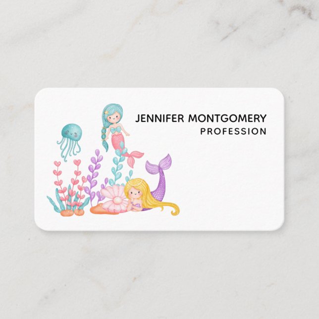 Carte De Visite Mermaids et méduses sous la mer Aquarelle Busi (Devant)