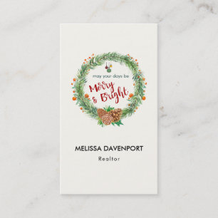 Carte De Visite Merry & Bright Christmas Wreath
