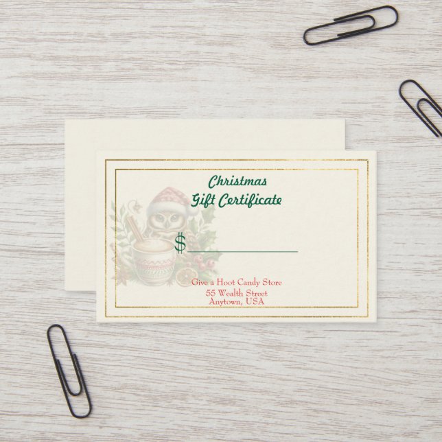 Carte De Visite Merry Christmas Candy Store Gift Certificate (Devant/Arrière en situation)