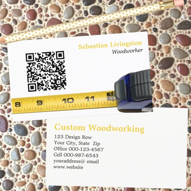 Carte De Visite Mesurer le code QR professionnel de travail du boi (business card template front and back with QR code)