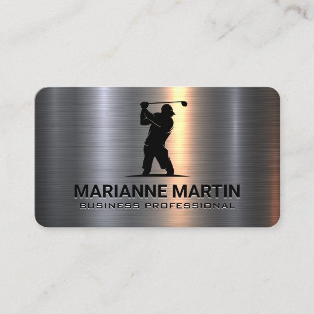 Carte De Visite Metal Aluminum Silver | Golfer Swinging (Devant)