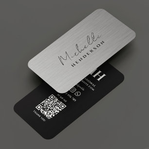 Carte De Visite Métal argent noir professionnel moderne