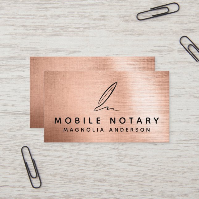 Carte De Visite Métal brossé pour Rose Notaire Mobile (Devant/Arrière en situation)