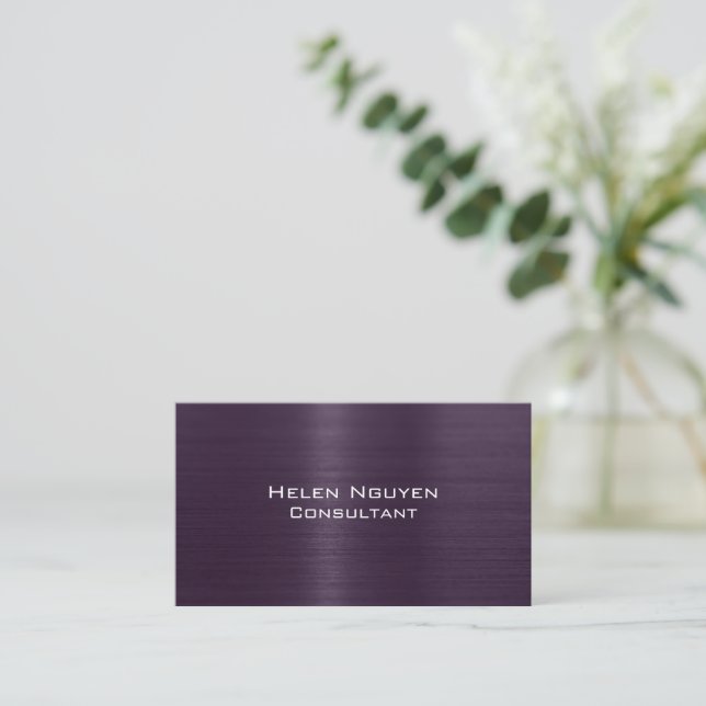 Carte De Visite Métal brossé violet acier inoxydable (Debout devant)