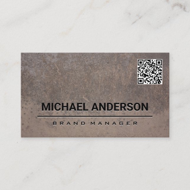 Carte De Visite Métal de texture rouillée | Code QR (Devant)