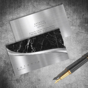 Carte De Visite Métal et Parties scintillant Marbre Vague noir Arg