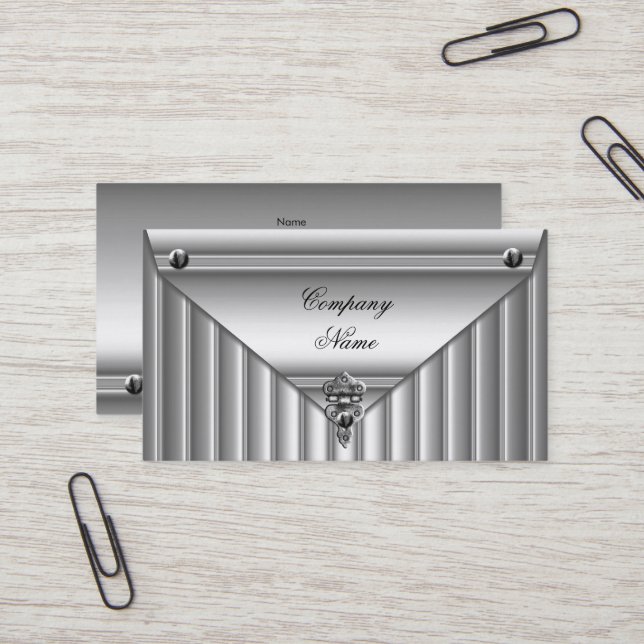 Carte De Visite Métal Look Blanc Argent Elégant Profil (Devant/Arrière en situation)