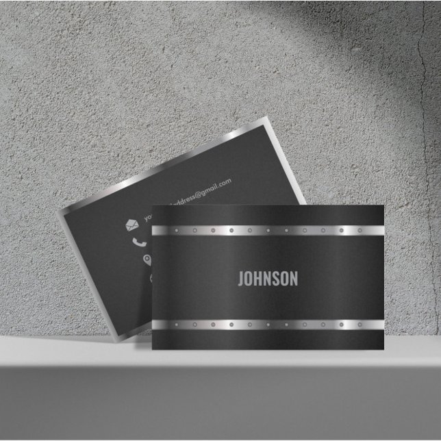 Carte De Visite Métal noir brillant argent moderne élégant Monogra (Créateur téléchargé)