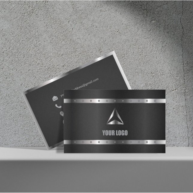 Carte De Visite Métal noir brillant argent moderne élégant Monogra (Créateur téléchargé)