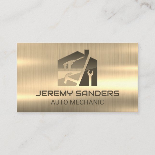 Carte De Visite Métal or | Outils main | Réparer (Devant)
