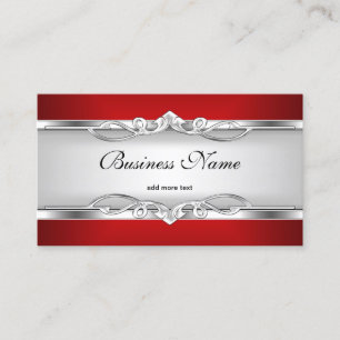 Carte De Visite Métal rouge aspect chrome Élégant style blanc arge