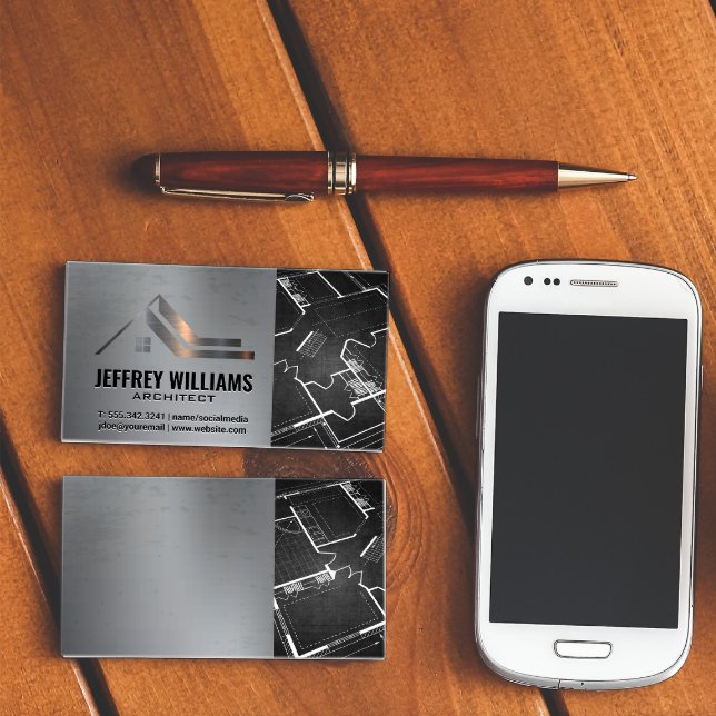 Carte De Visite Métal sur le toit | Impression bleue des propriété (Créateur téléchargé)