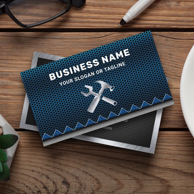 Carte De Visite Métallic Blue Mesh Handyman réparateur automatique (Créateur téléchargé)