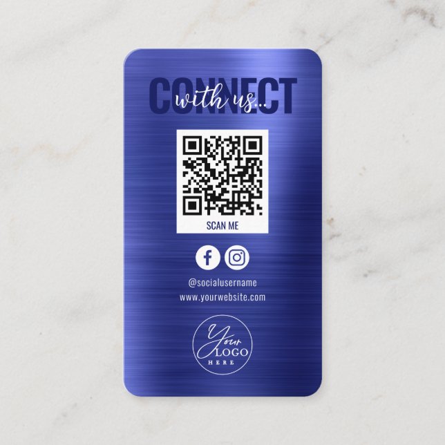 Carte De Visite Metallic Blue Se Connecter Avec Les Médias Sociaux (Devant)