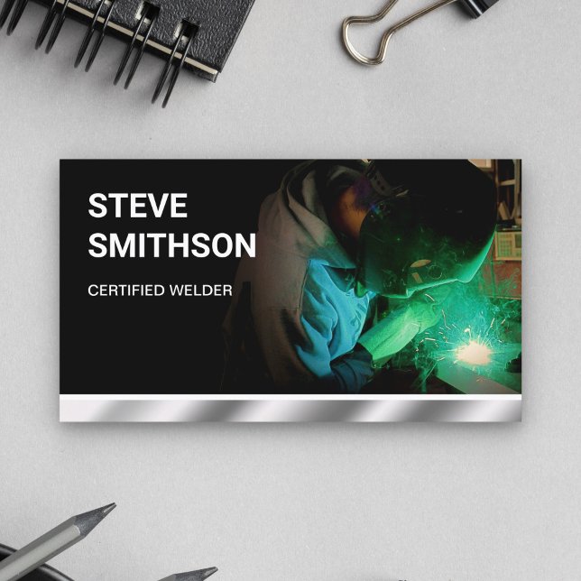 Carte De Visite Metallic Chrome Metal Works Soudeur de service de  (Créateur téléchargé)