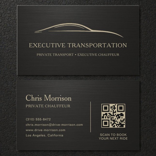 Carte De Visite Metallic Transport Car QR Code Black & Gold (Créateur téléchargé)