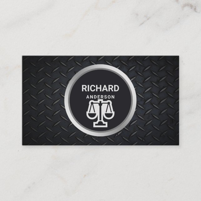 Carte De Visite Métallo Black Steel Justice Scale Avocat Attorney (Devant)