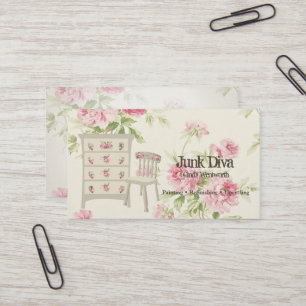 Carte De Visite Meuble peint fleur commode chaise roses roses