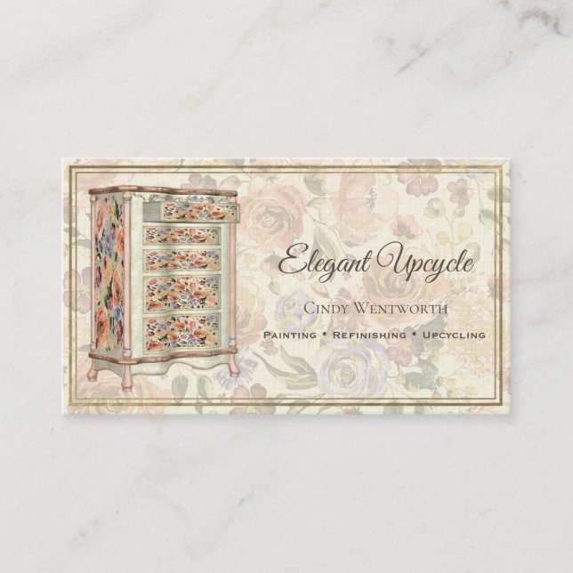 Carte De Visite Meubles Peints Friperie Restauration Floral (Devant)