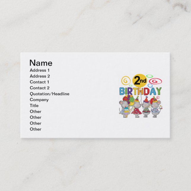 Carte De Visite Mice 2e anniversaire T-shirts et cadeaux (Devant)