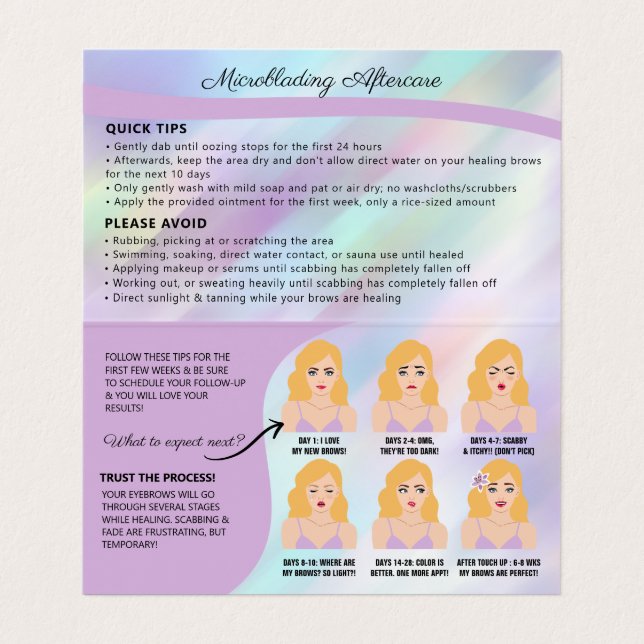 Carte De Visite Microblading Brow post-soins et rendez-vous  (Intérieur déplié)
