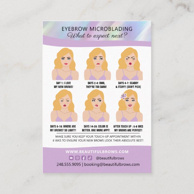Carte De Visite Microblading Brow post-soins et rendez-vous  (Dos)