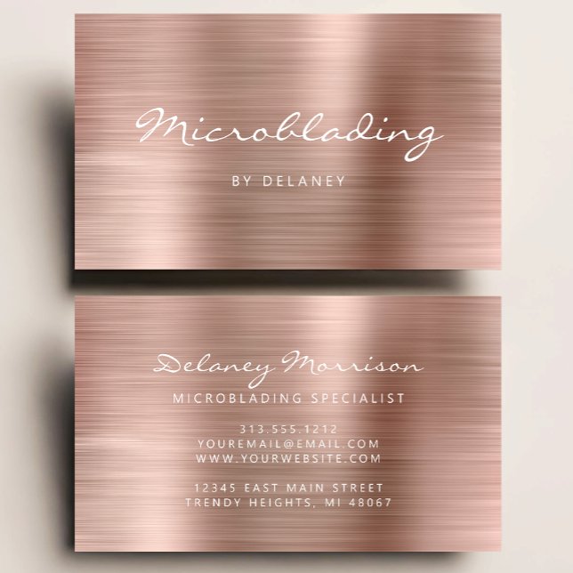 Carte De Visite Microblading écriture manuscrite en métal brossé o (Créateur téléchargé)