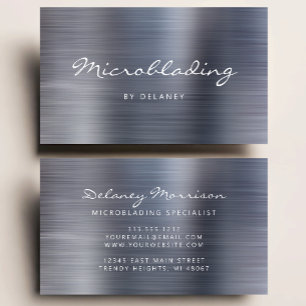 Carte De Visite Microblading écriture métallique brossée argentée