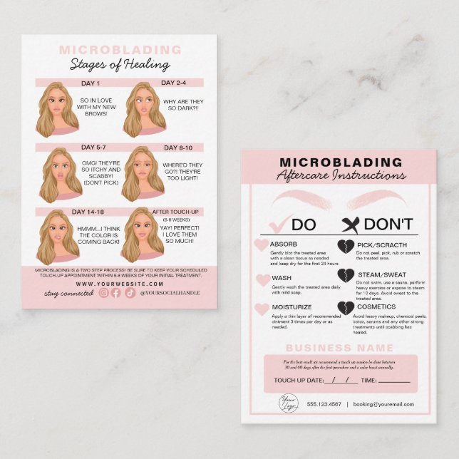 Carte De Visite Microblading Eyebrow Instructions de soins postéri (Devant / Derrière)