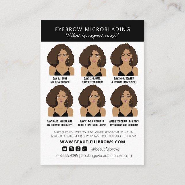 Carte De Visite Microblading Eyebrow Instructions de soins postéri (Dos)