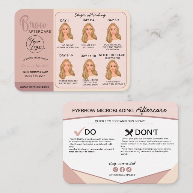 Carte De Visite Microblading Eyebrow Instructions pour les soins p (Devant / Derrière)