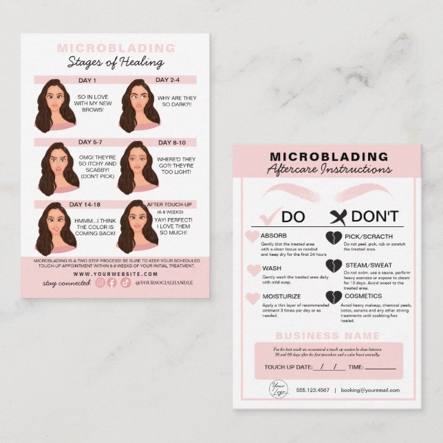 Carte De Visite Microblading Eyebrow Instructions pour les soins p (Devant / Derrière)
